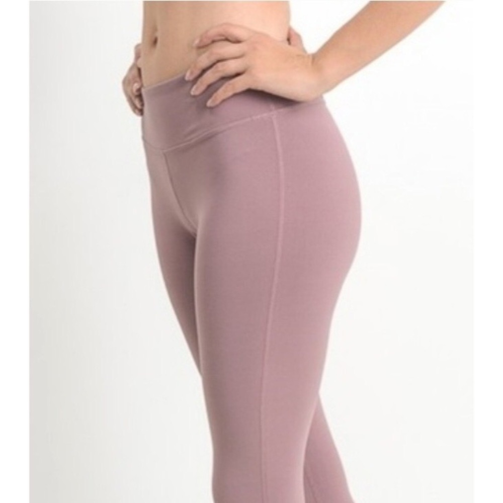 Mauve violet full-length athletic casual leggings - Picture 1 of 8